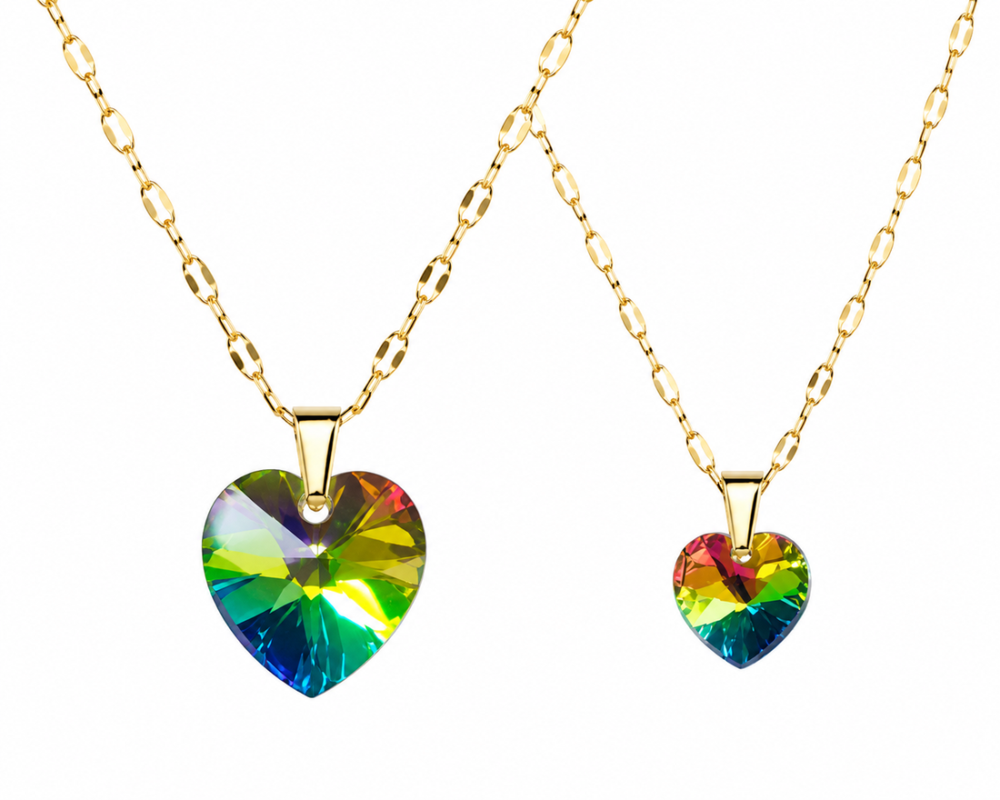 Set 2 collares madre e hija corazones cristal enchapados en oro 18k