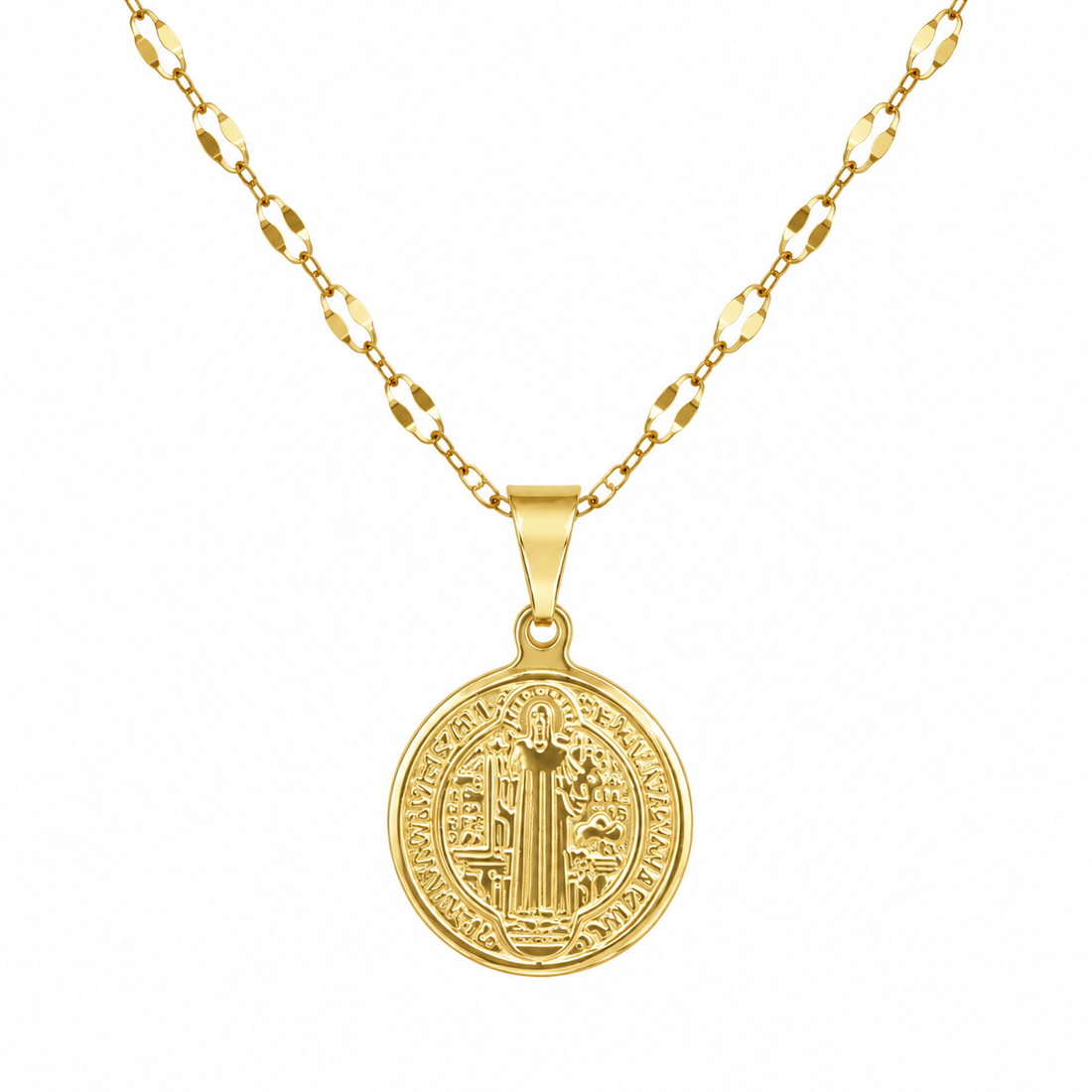 Collar medalla San Benito enchapado en oro 18k