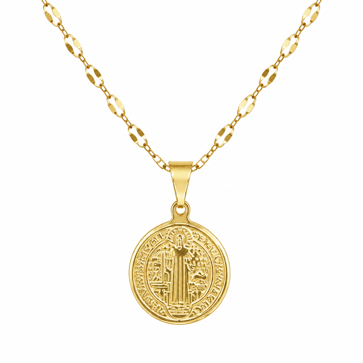 Collar medalla San Benito enchapado en oro 18k