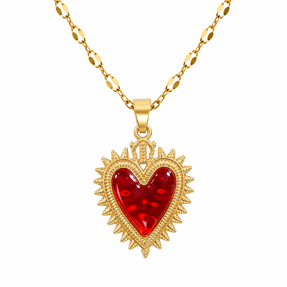 Collar corazon detente rojo esmaltado enchapado en oro 18k