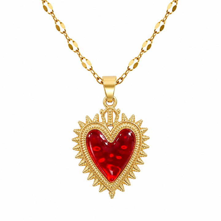 Collar corazon detente rojo esmaltado enchapado en oro 18k