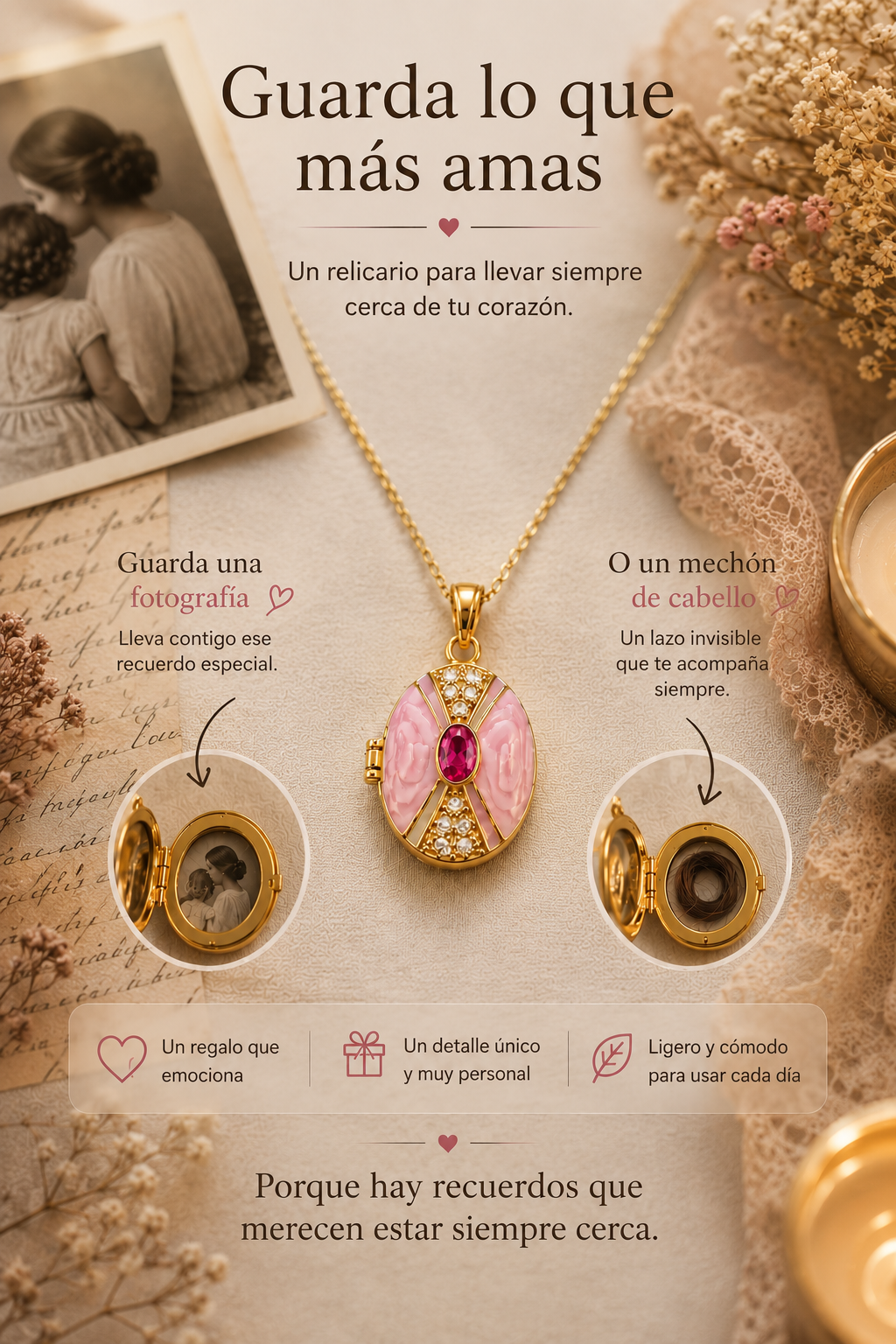 Collar relicario oro 18K + Cristal Austriaco