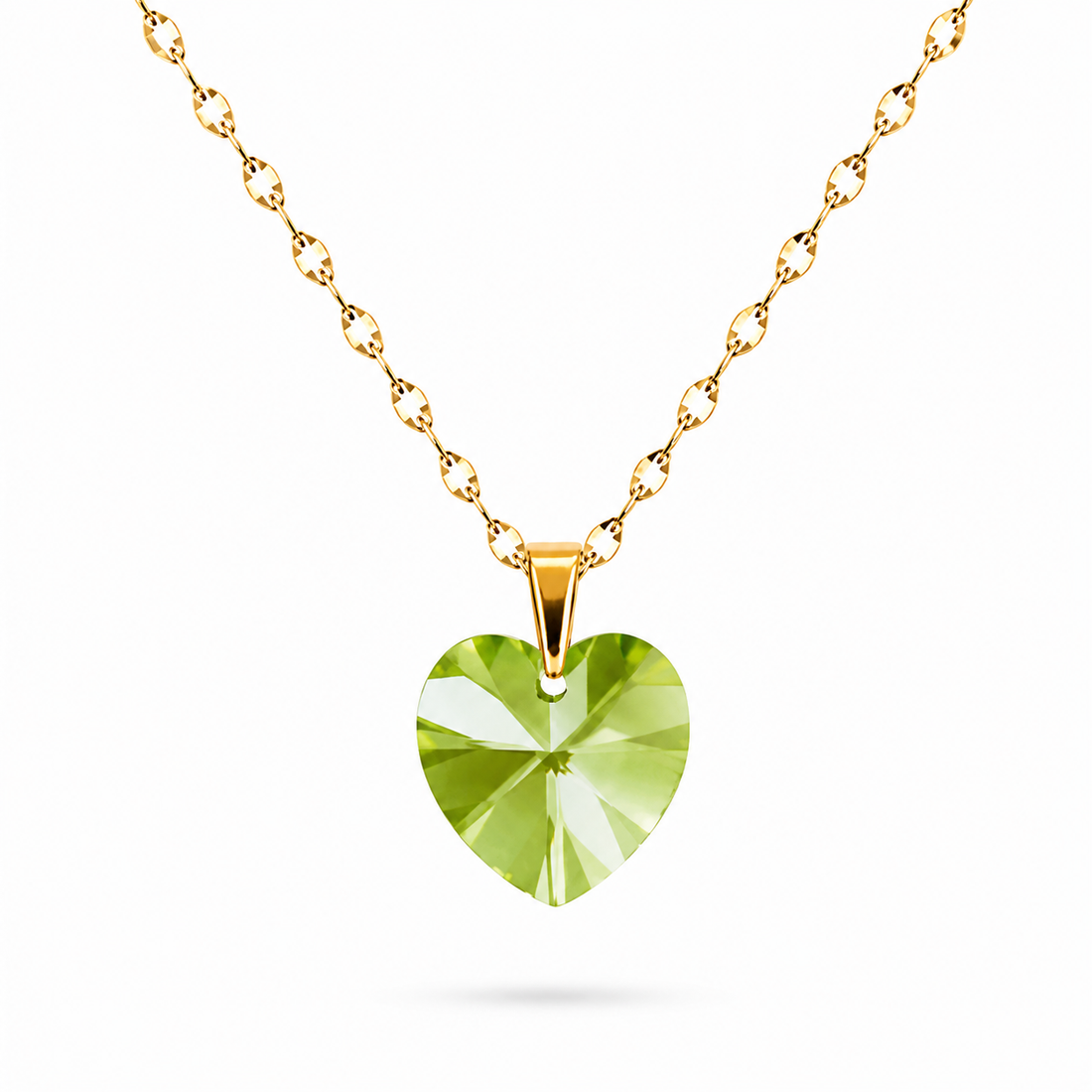 Collar cristal corazon 14mm Peridot enchapado en oro 18k
