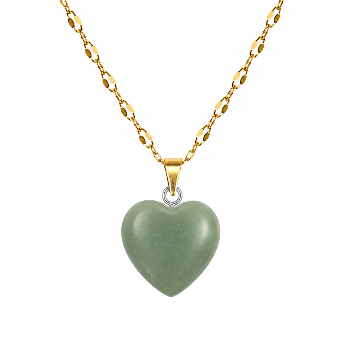 Collar Corazon de aventurina verde enchapado en oro 18k