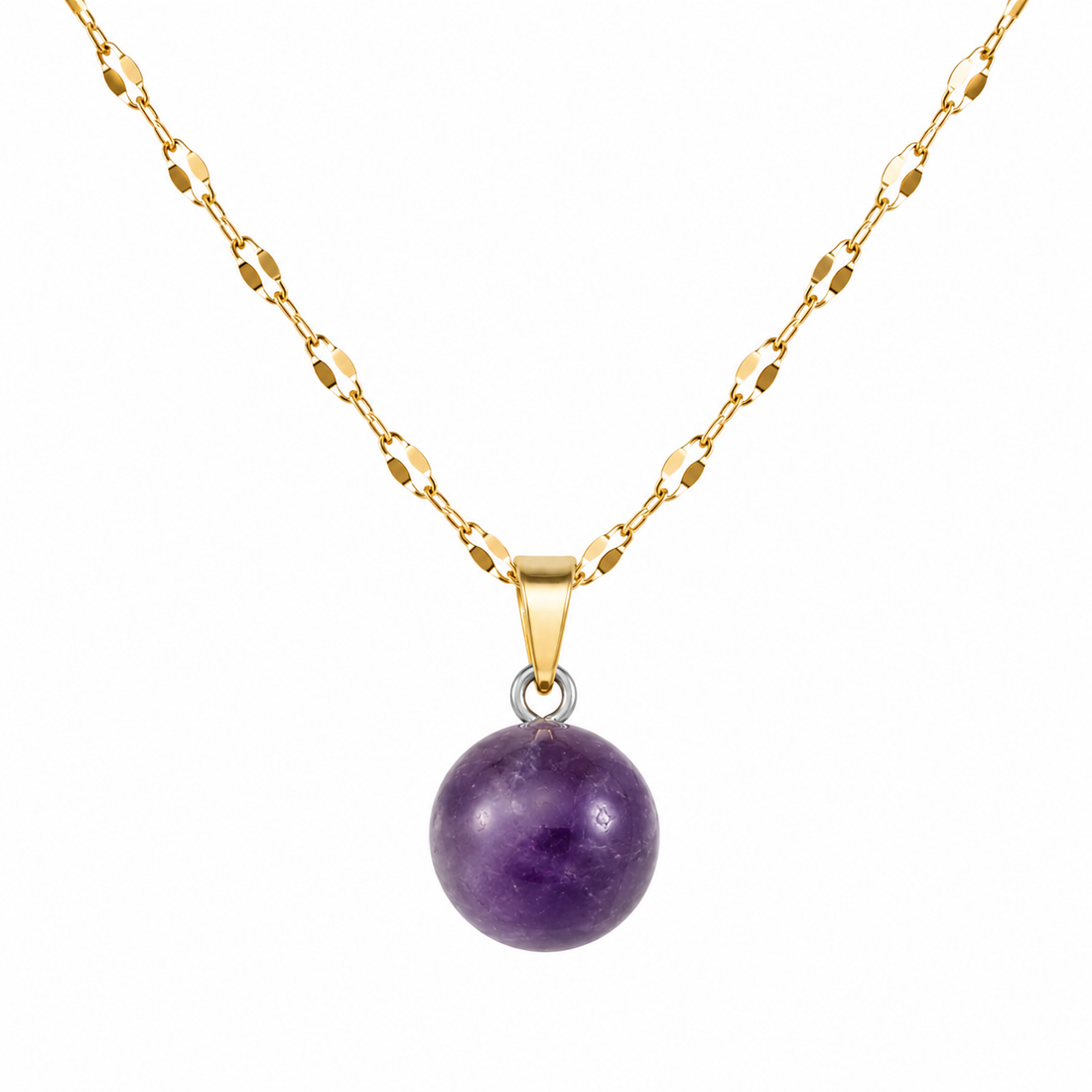 Collar amatista bolita enchapado en oro 18k