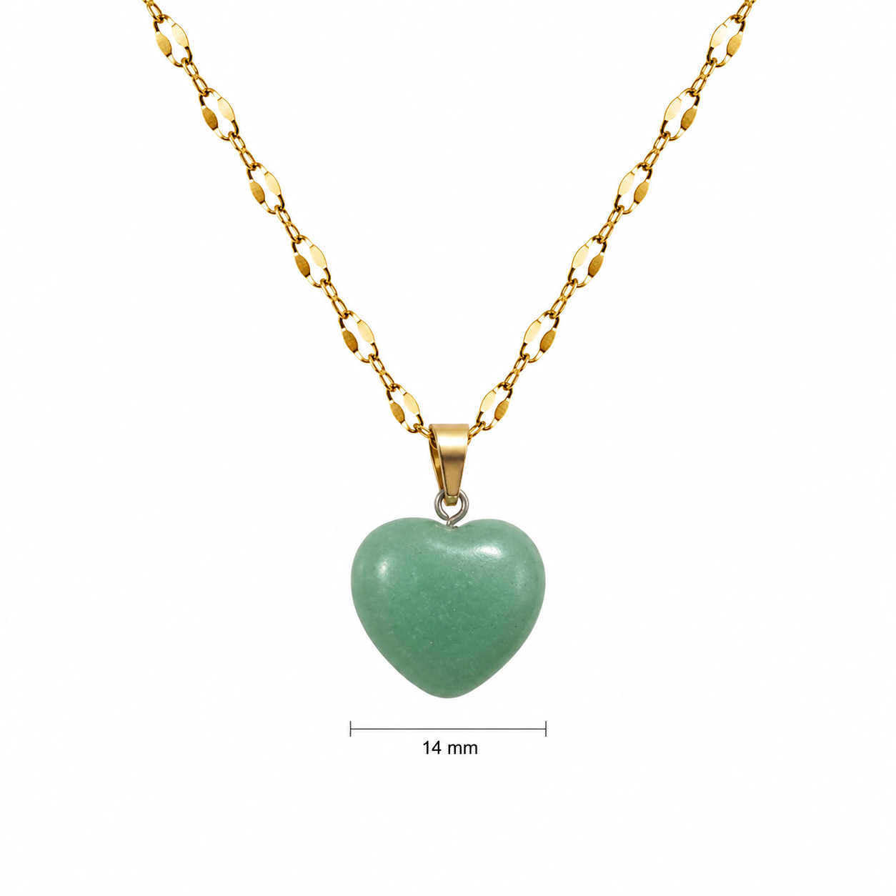 Collar Corazon de aventurina verde 15mm enchapado en oro 18k