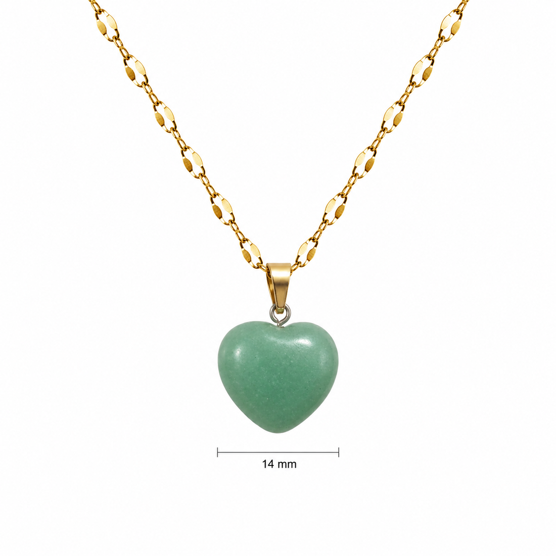 Collar Corazon de aventurina verde 15mm enchapado en oro 18k