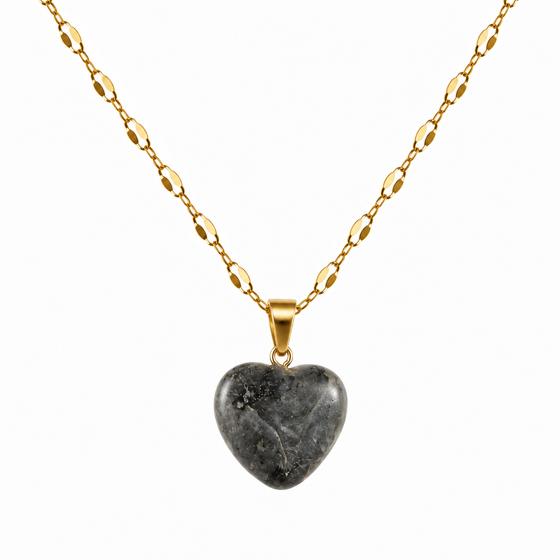 Collar corazon 15mm labradorita negra enchapado en oro 18K