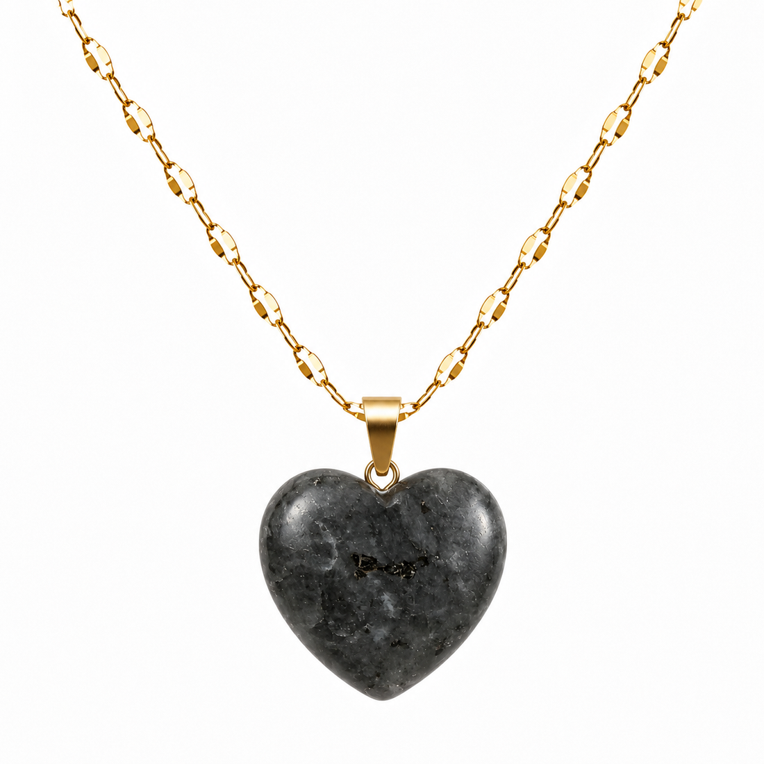 Collar corazon 20mm labradorita negra enchapado en oro 18K