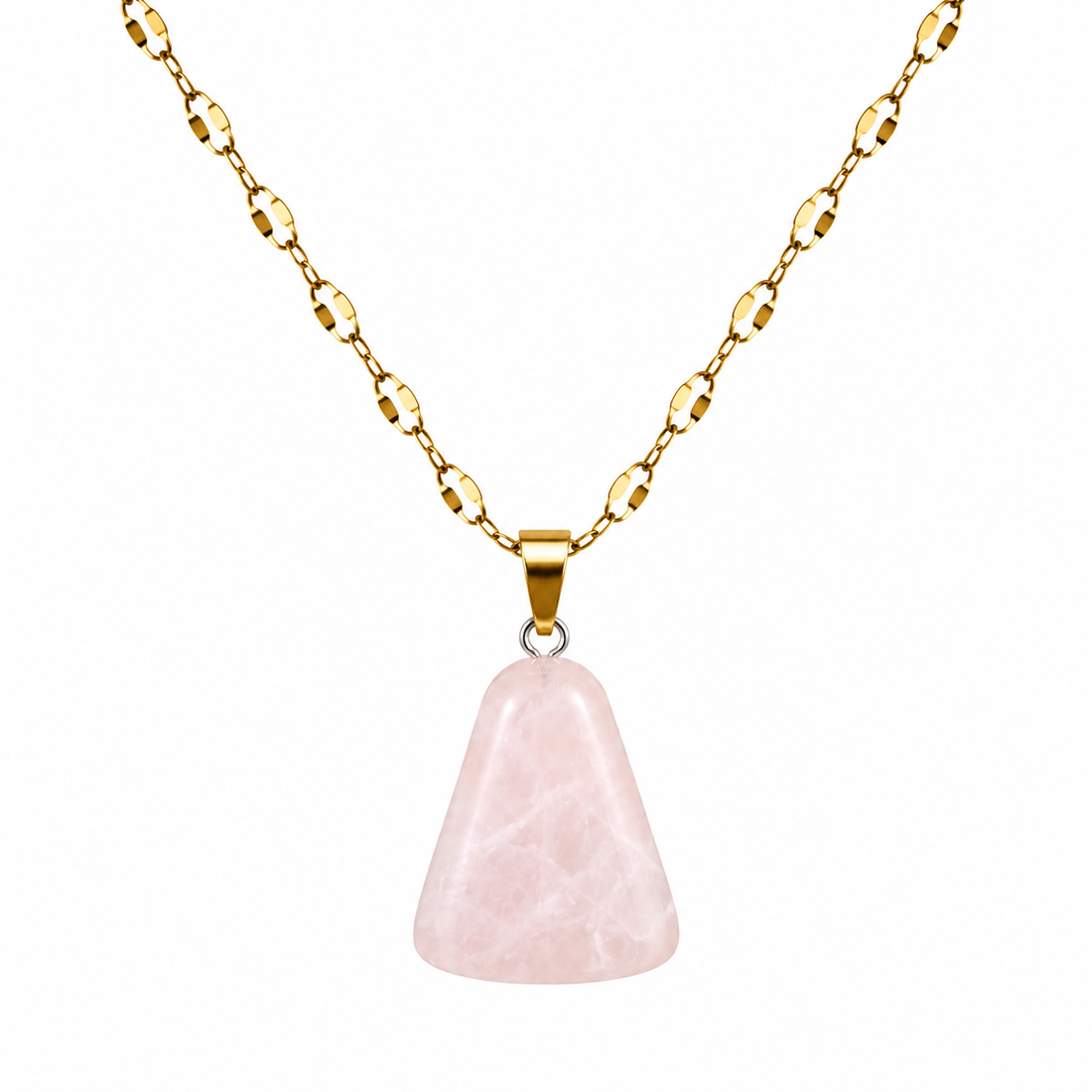 Collar cuarzo rosa templo enchapado en oro 18k