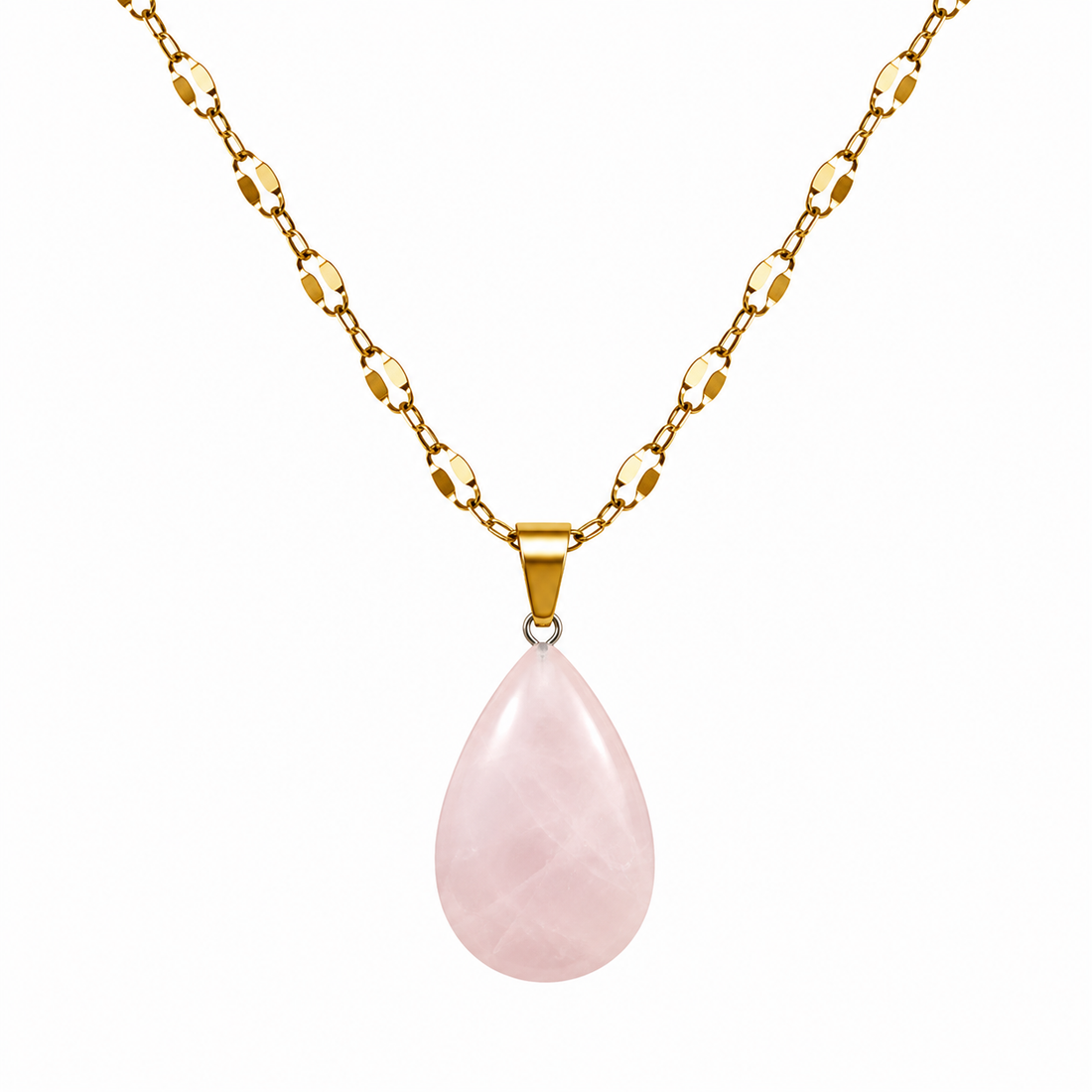 Collar gota de cuarzo rosa enchapado en oro 18k