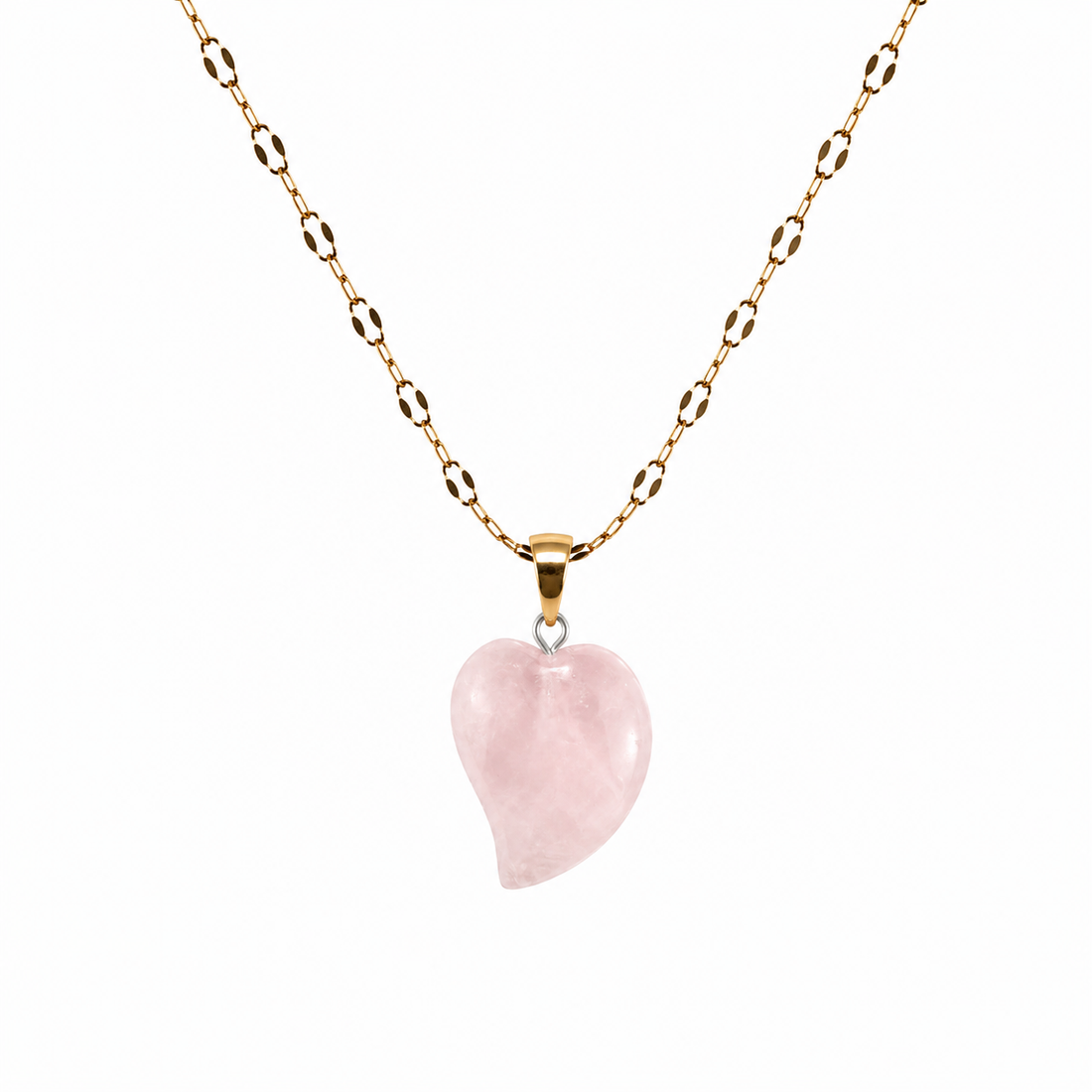 Collar cuarzo rosa corazon romantico enchapado en oro 18k