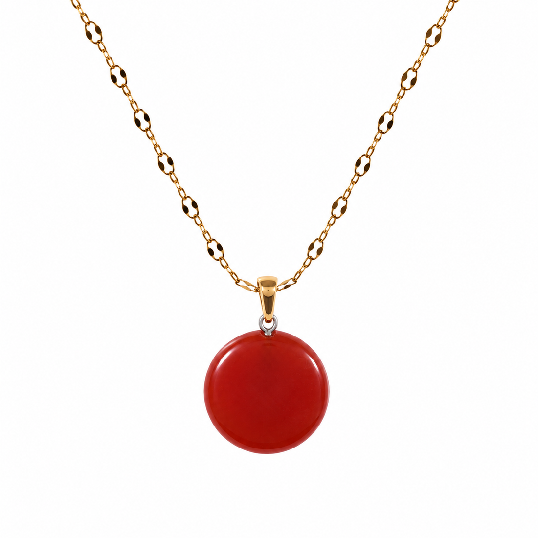Collar medallon redondo de onix rojo enchapado en oro 18k