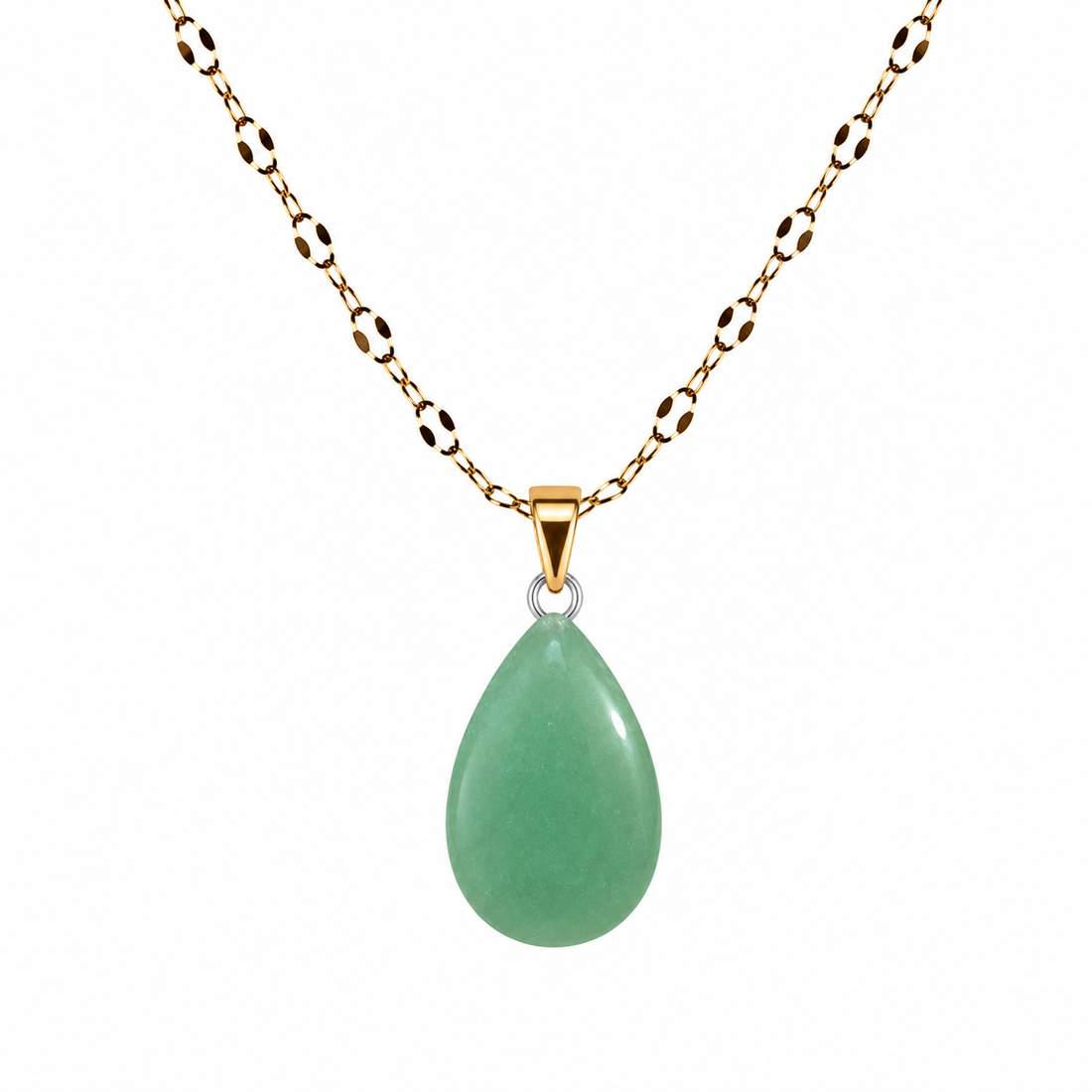 Collar Gota de aventurina verde 15mm enchapado en oro 18k
