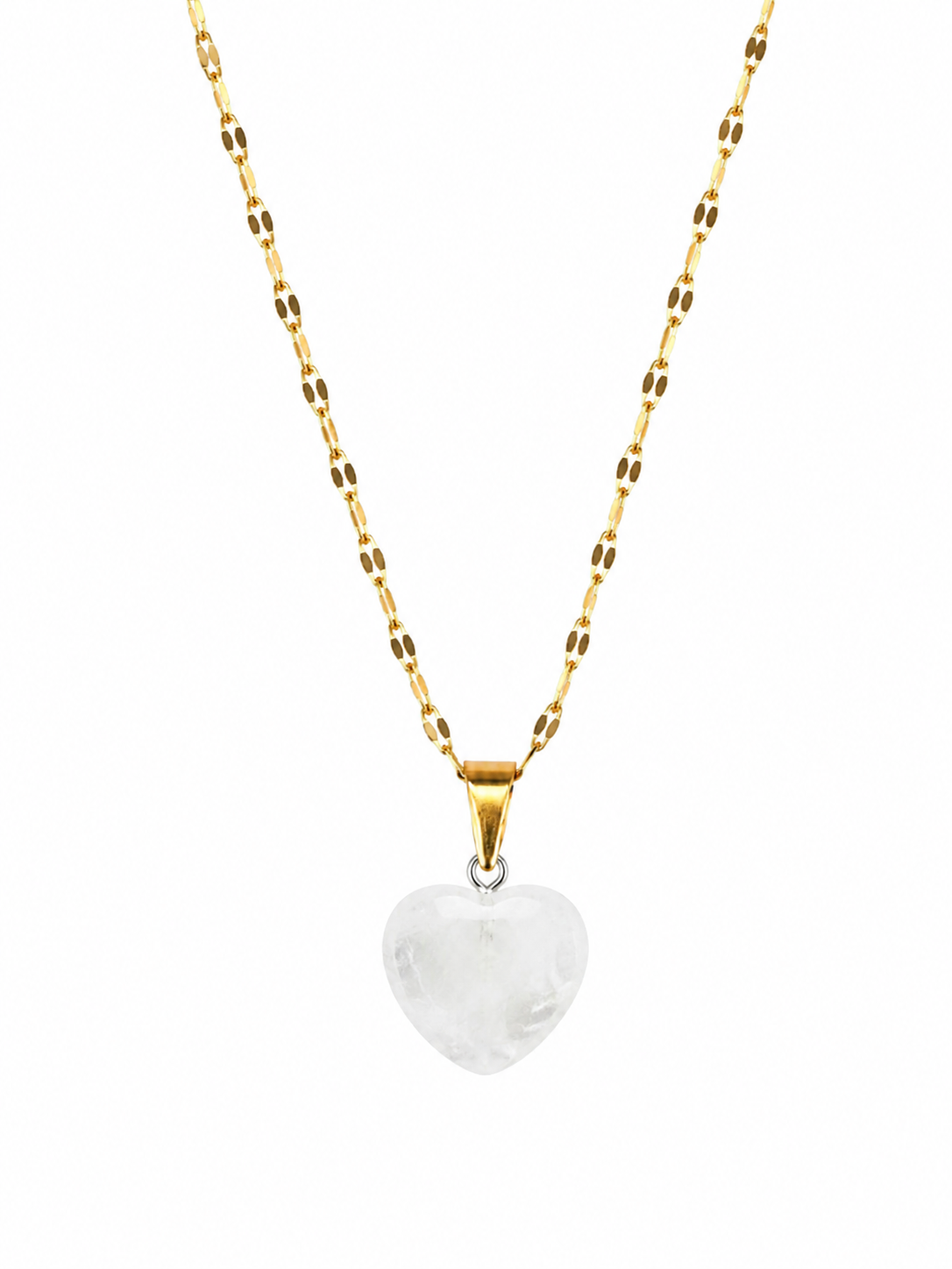 Collar corazon Cuarzo Blanco 15mm enchapado en oro 18K
