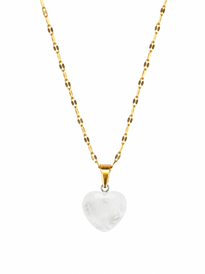 Collar corazon Cuarzo Blanco 15mm enchapado en oro 18K