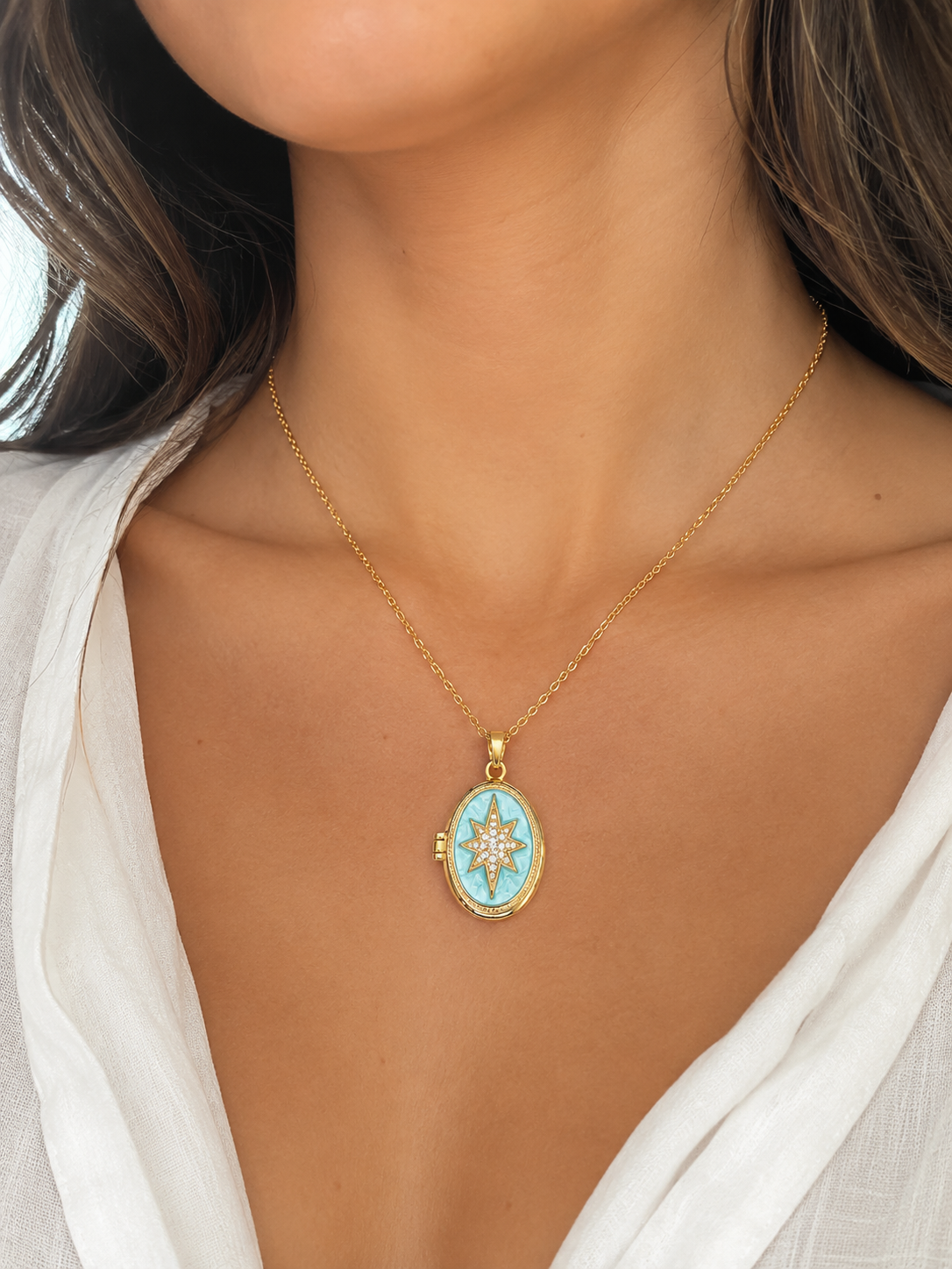 Collar relicario oro 18K + Cristal Austriaco