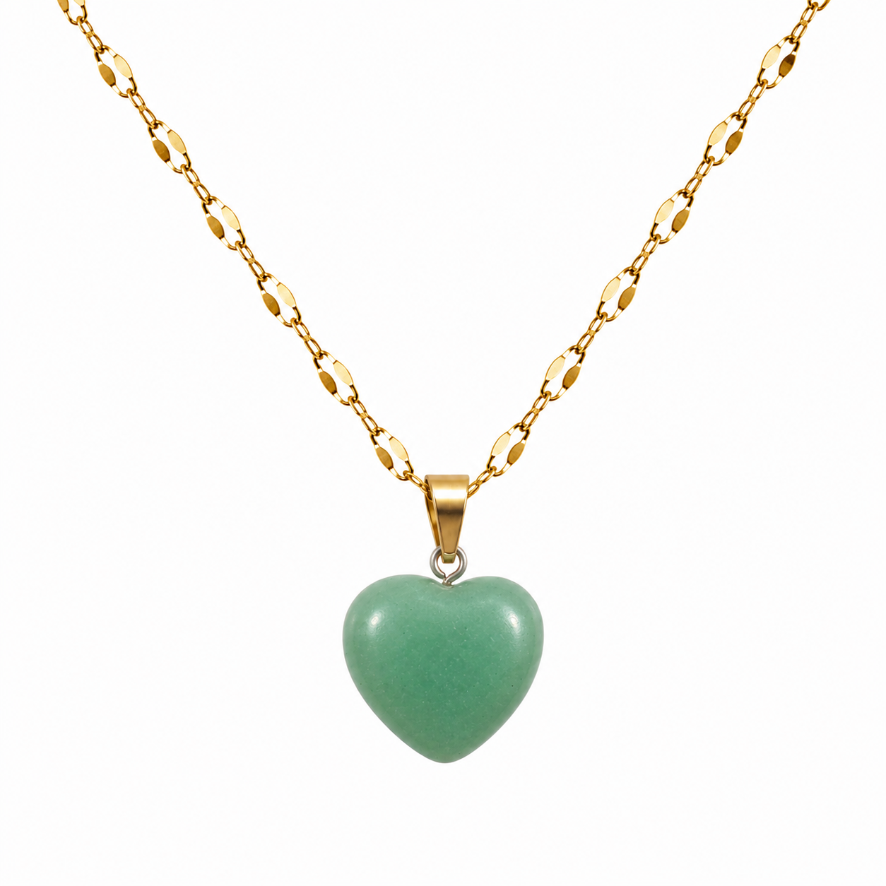 Collar Corazon de aventurina verde 15mm enchapado en oro 18k