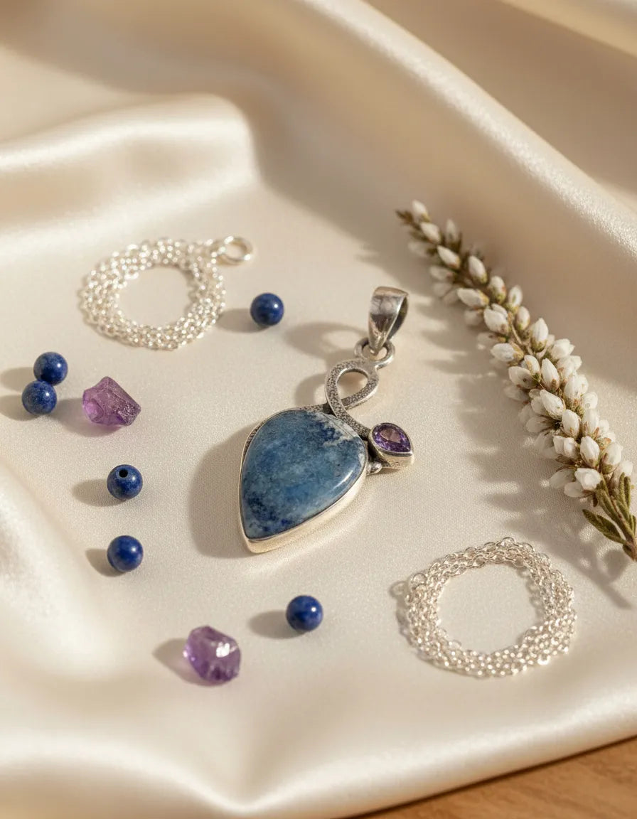 Colgante Scheelita Azul De Turquía Y Amatista De África Plata