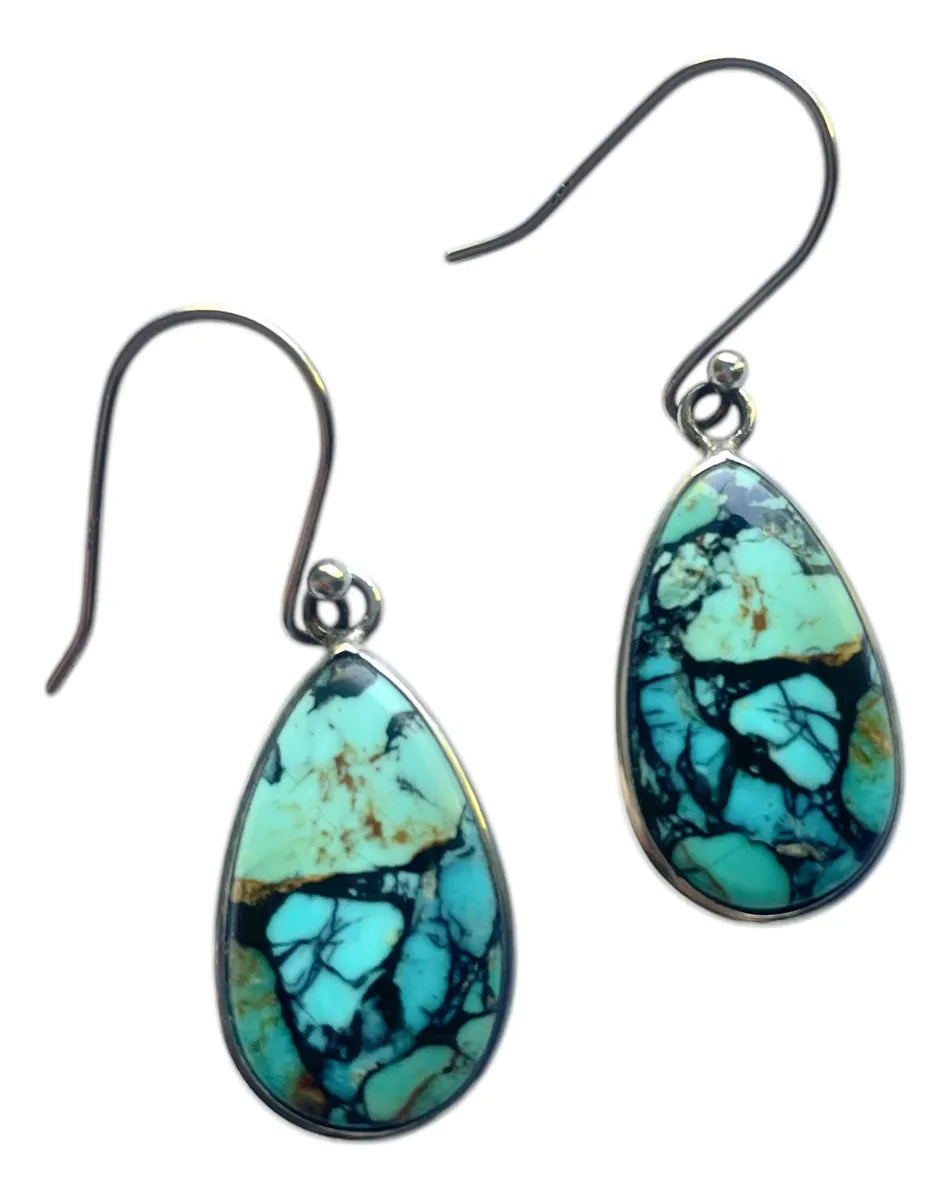 Aros De Turquesa Kingman Con Pirita En Plata 925