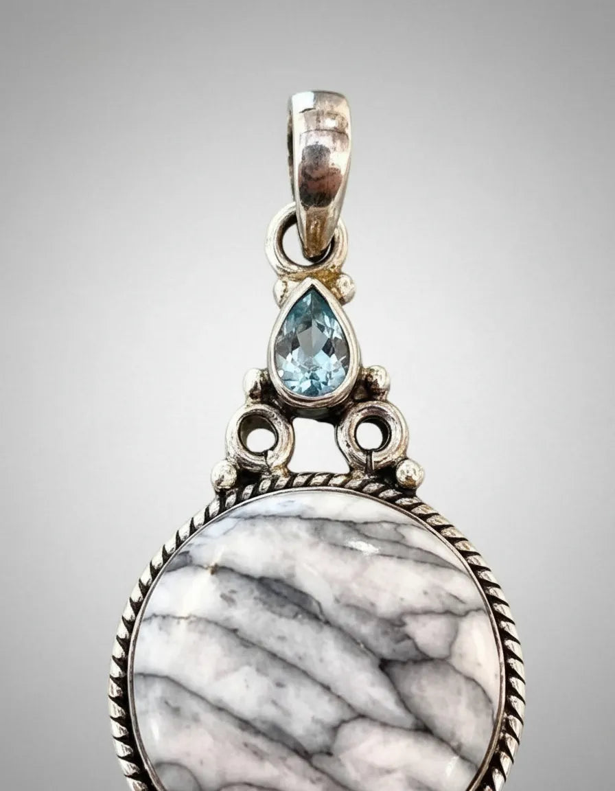Colgante De Pinolita Y Topacio Azul Cielo Plata 925