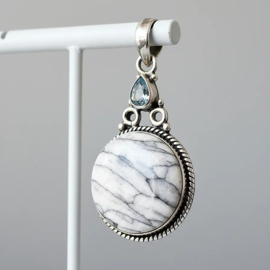 Colgante De Pinolita Y Topacio Azul Cielo Plata 925