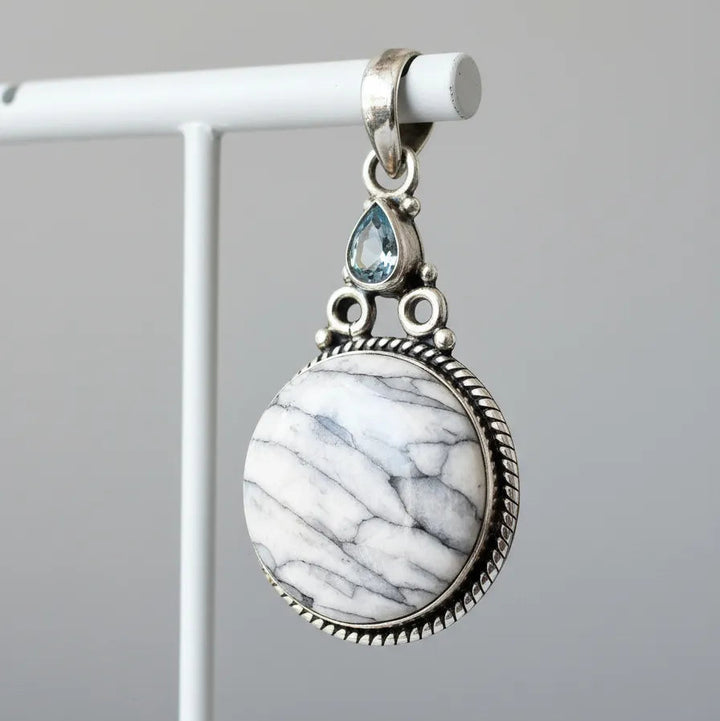 Colgante De Pinolita Y Topacio Azul Cielo Plata 925