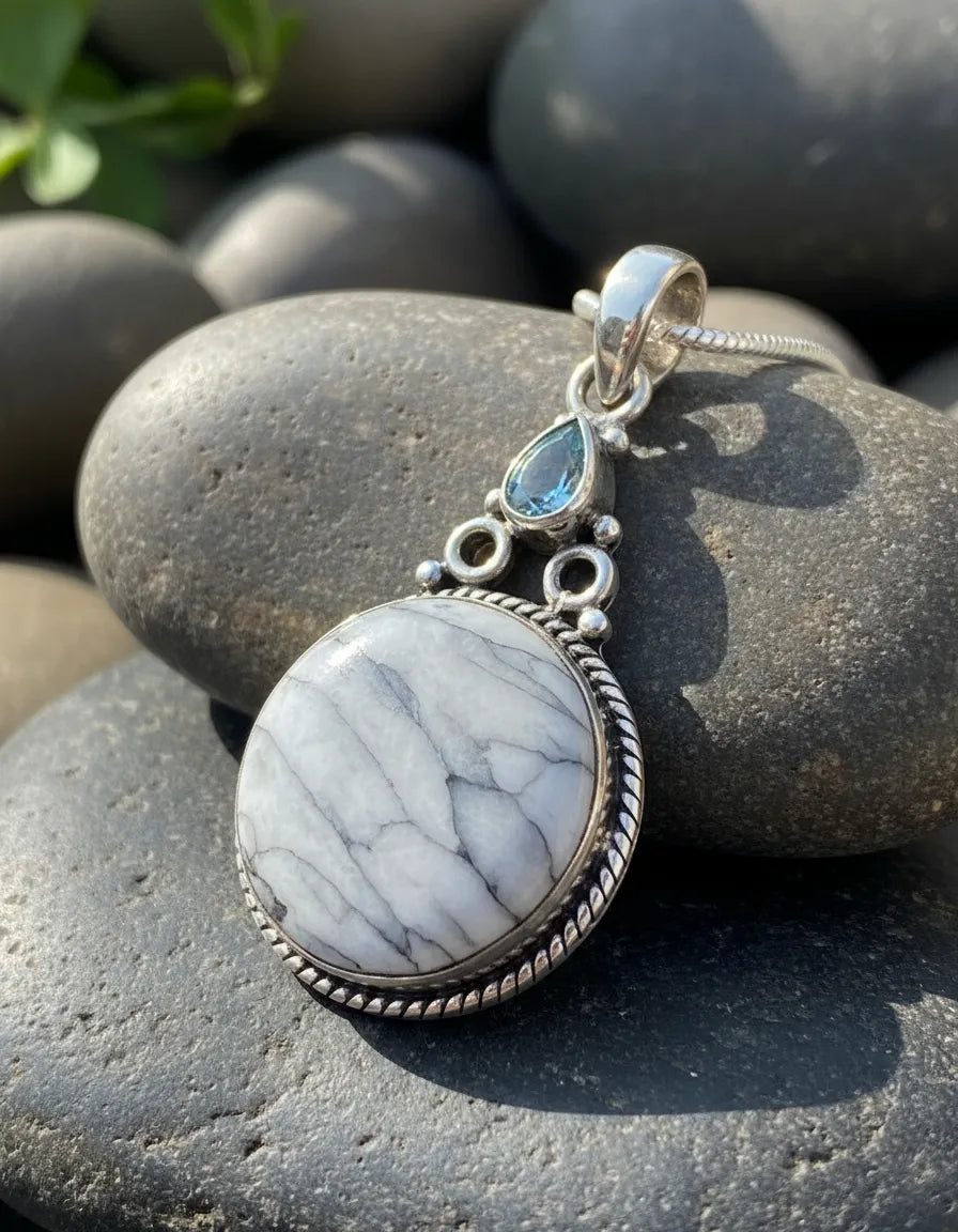 Colgante De Pinolita Y Topacio Azul Cielo Plata 925