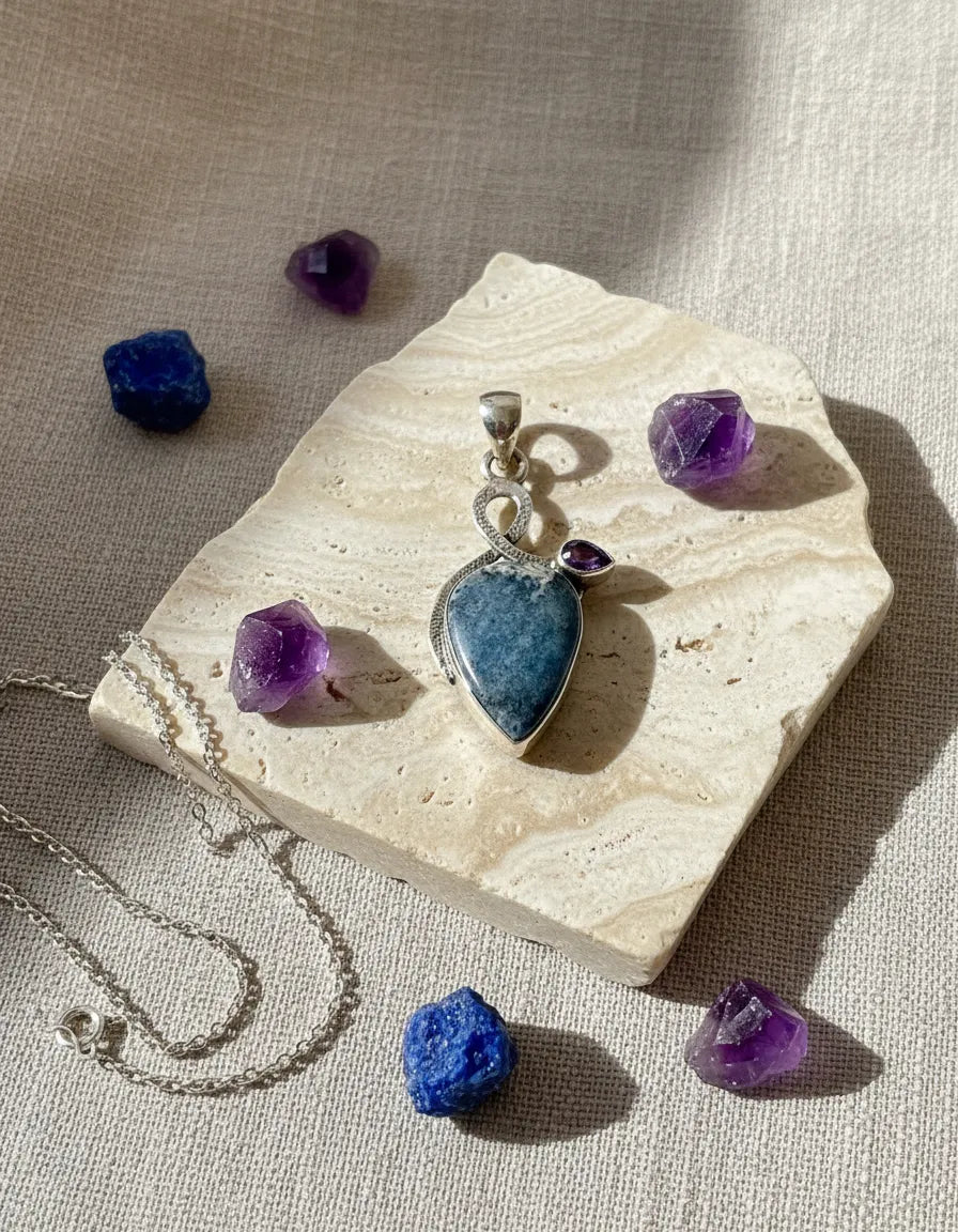 Colgante Scheelita Azul De Turquía Y Amatista De África Plata