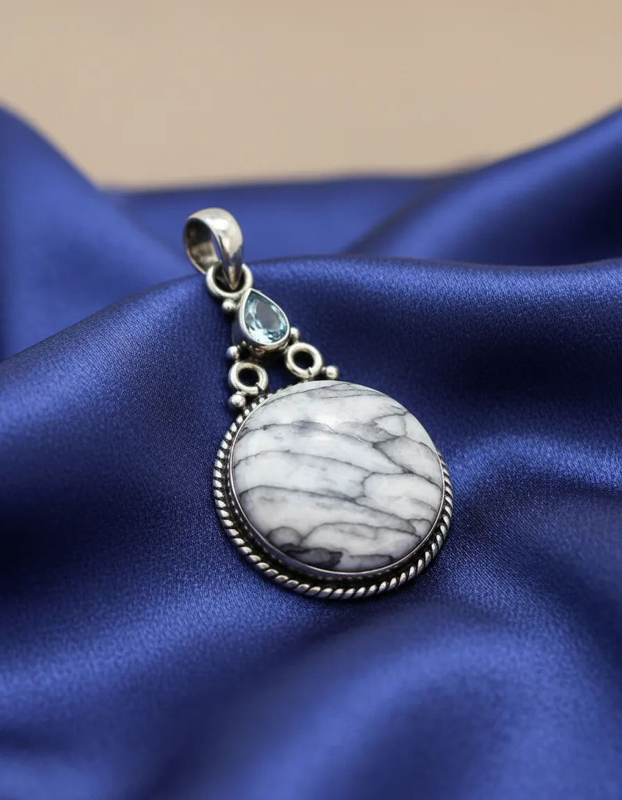 Colgante De Pinolita Y Topacio Azul Cielo Plata 925