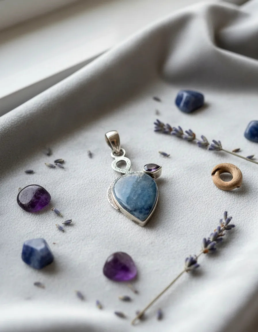 Colgante Scheelita Azul De Turquía Y Amatista De África Plata