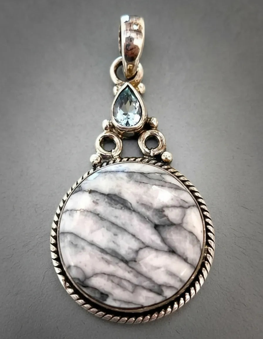 Colgante De Pinolita Y Topacio Azul Cielo Plata 925