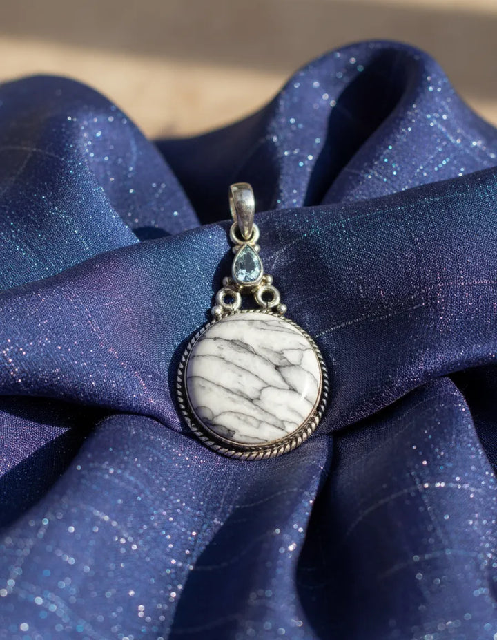 Colgante De Pinolita Y Topacio Azul Cielo Plata 925
