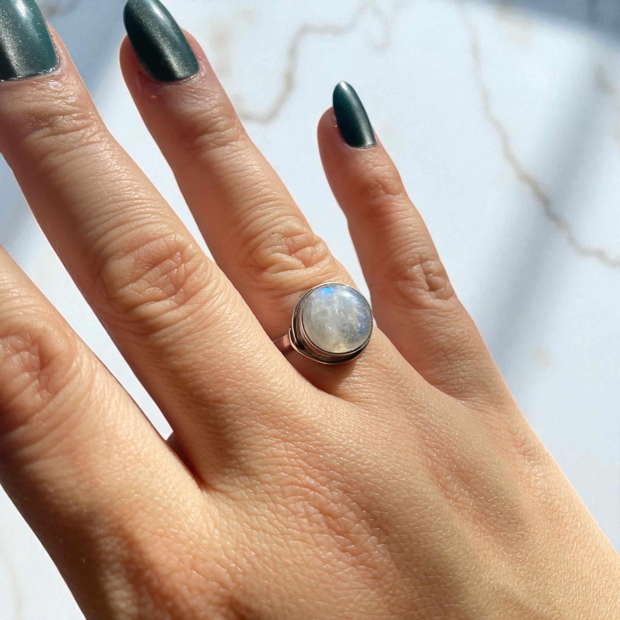 Anillo Piedra luna arcoíris de la India Plata 925 - Isil