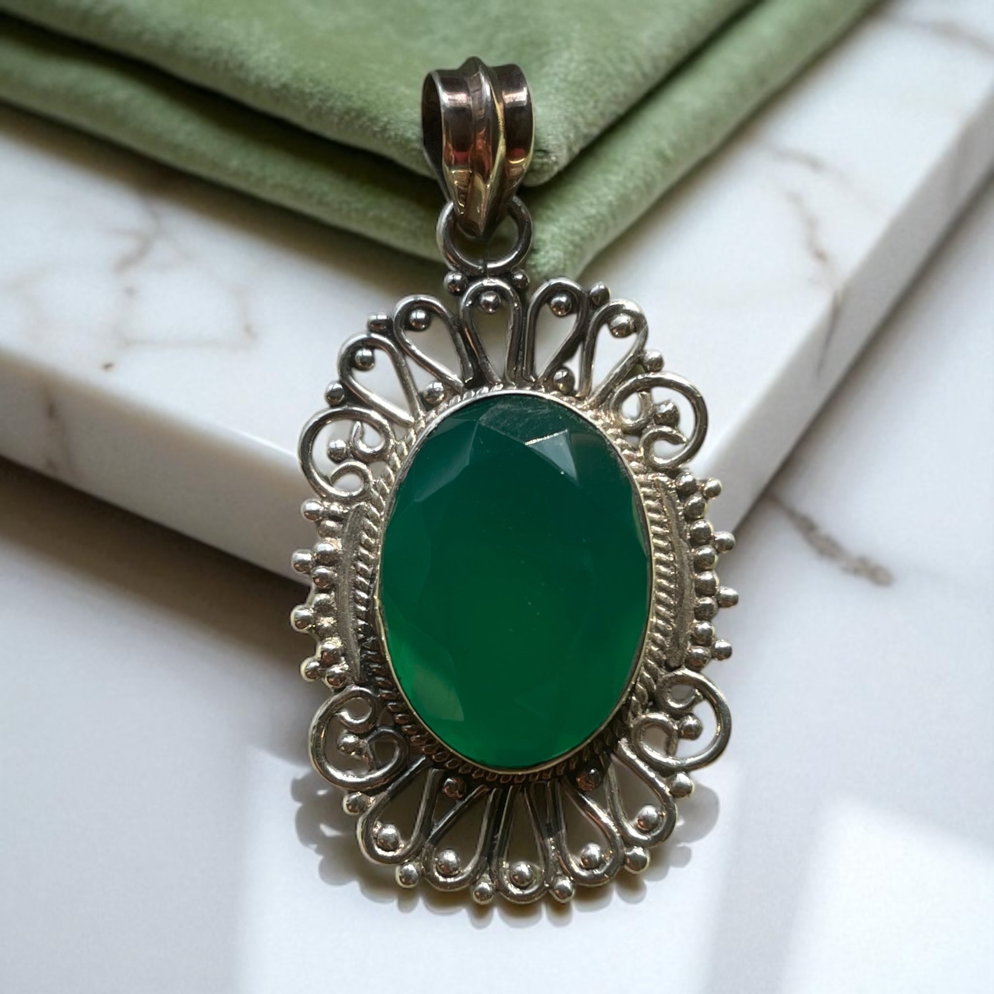 Colgante de ónix verde Plata 925 - Oval Queen