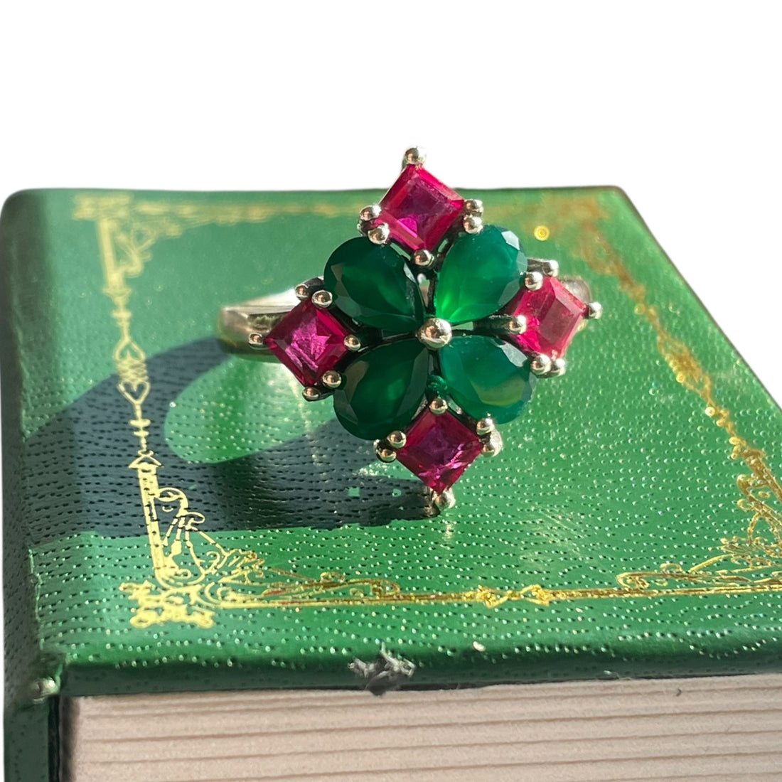 Anillo Antheia - Ónix Verde y Rubelita rosa Plata 925