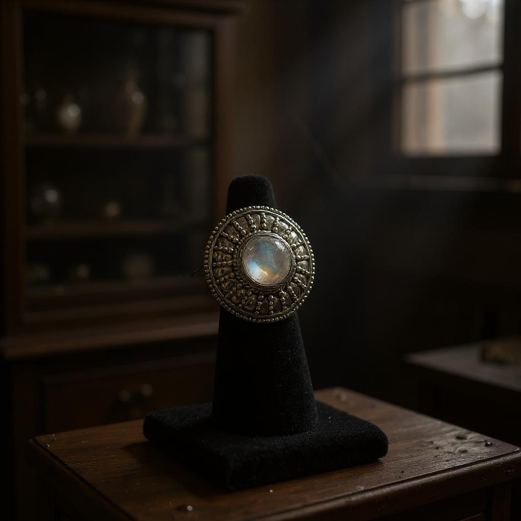 Anillo Elenya - Piedra Luna Arcoíris de la India y Plata 925