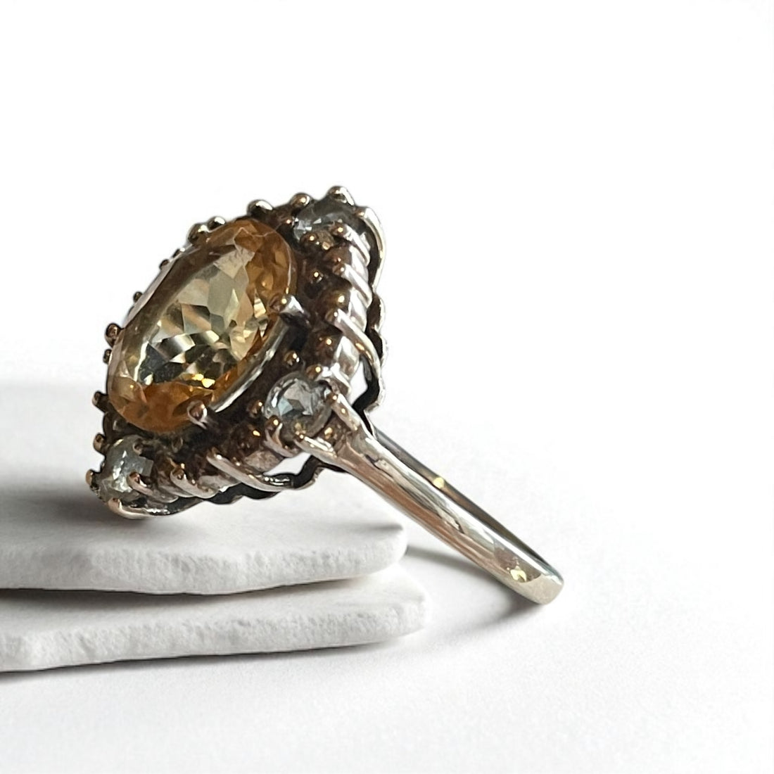 Anillo Thorin - Citrino y Aguamarina Plata 925