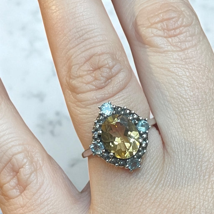 Anillo Thorin - Citrino y Aguamarina Plata 925