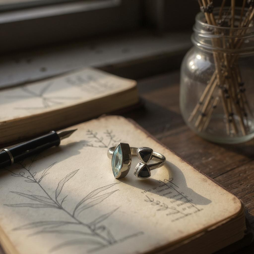 Anillo Topacio azul cielo y granates Plata 925 - Cleo