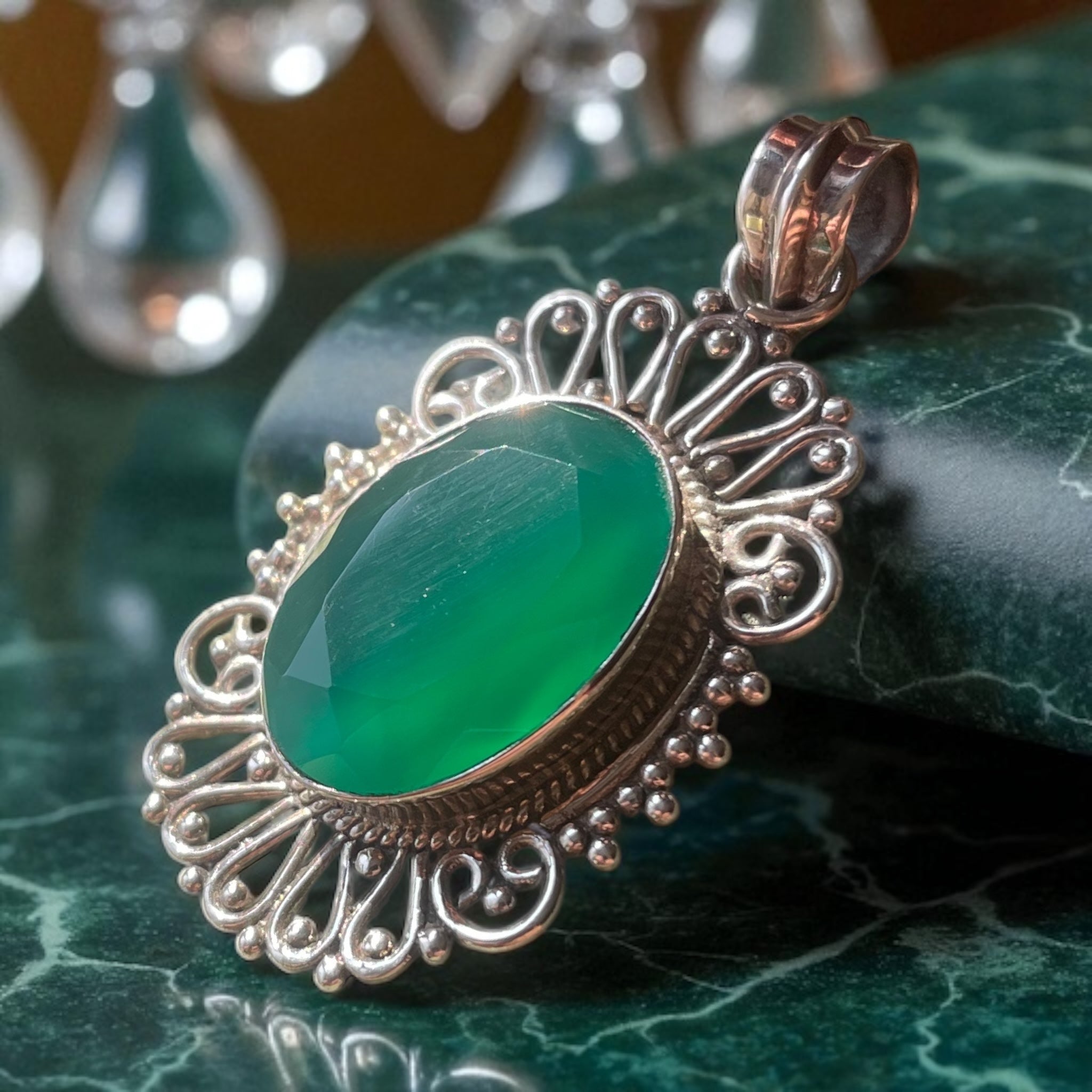 Colgante de ónix verde Plata 925 - Oval Queen