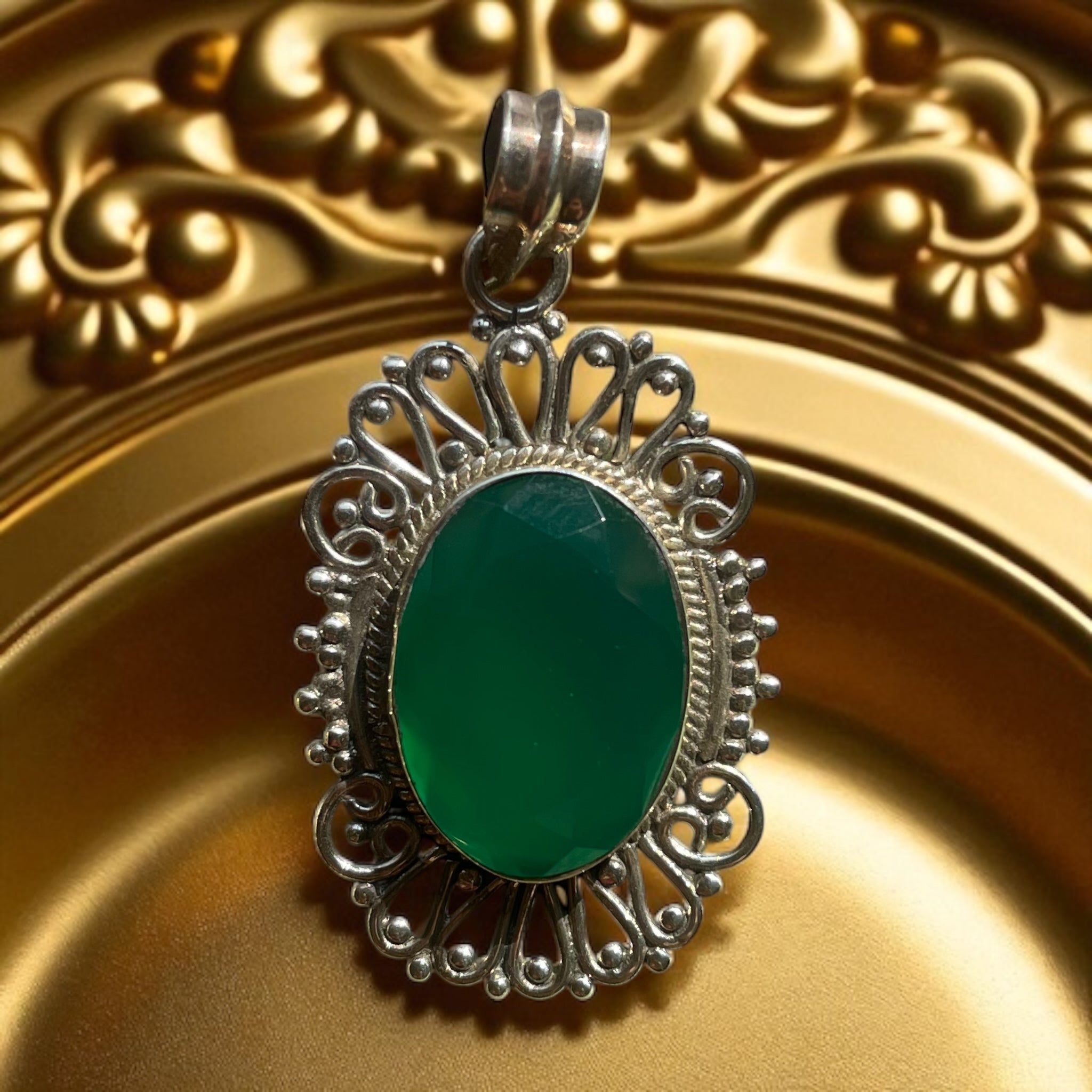 Colgante de ónix verde Plata 925 - Oval Queen