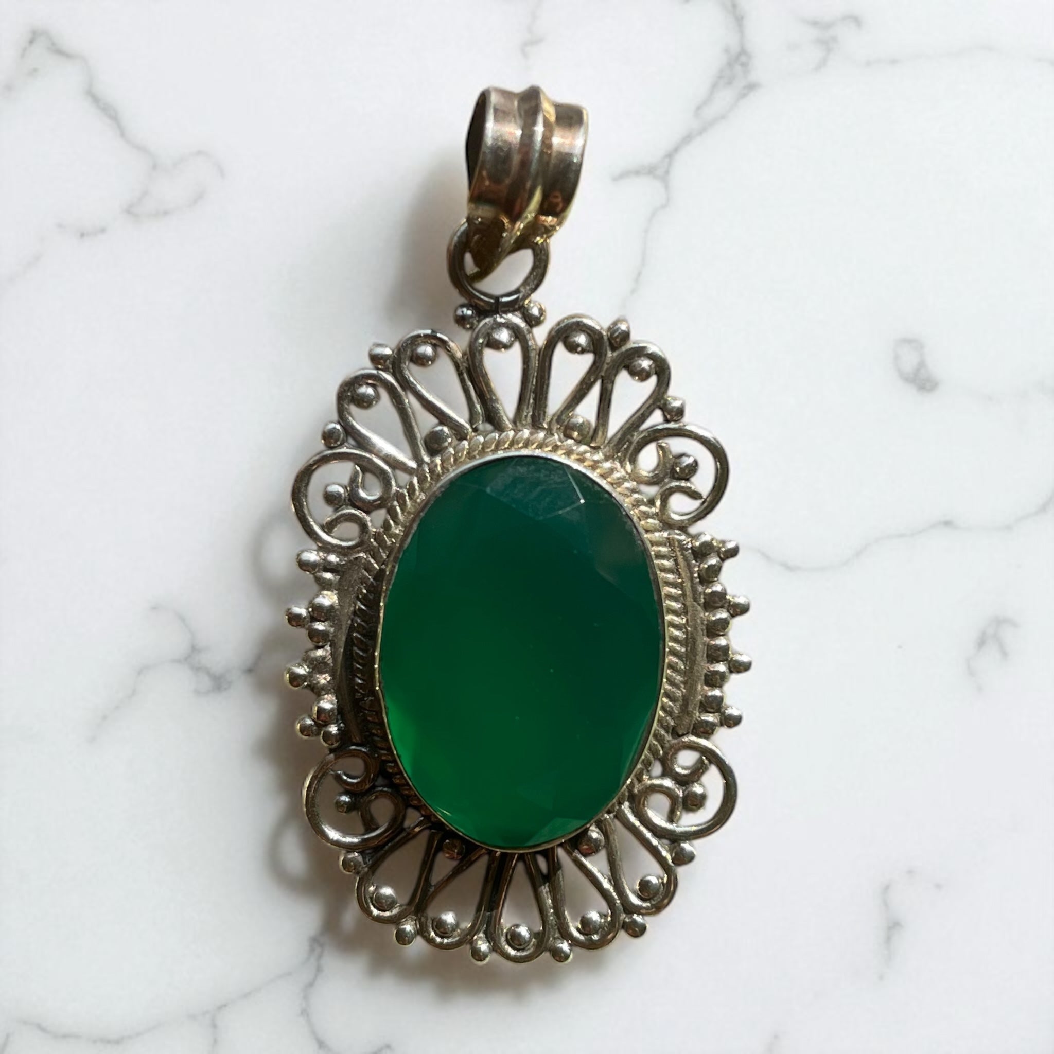 Colgante de ónix verde Plata 925 - Oval Queen