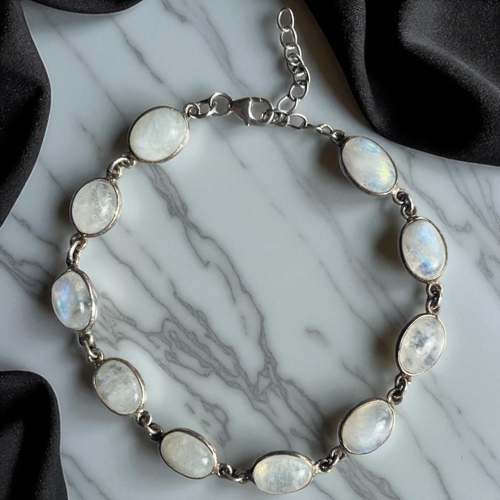 Pulsera Piedra luna arcoíris de la India Plata 925