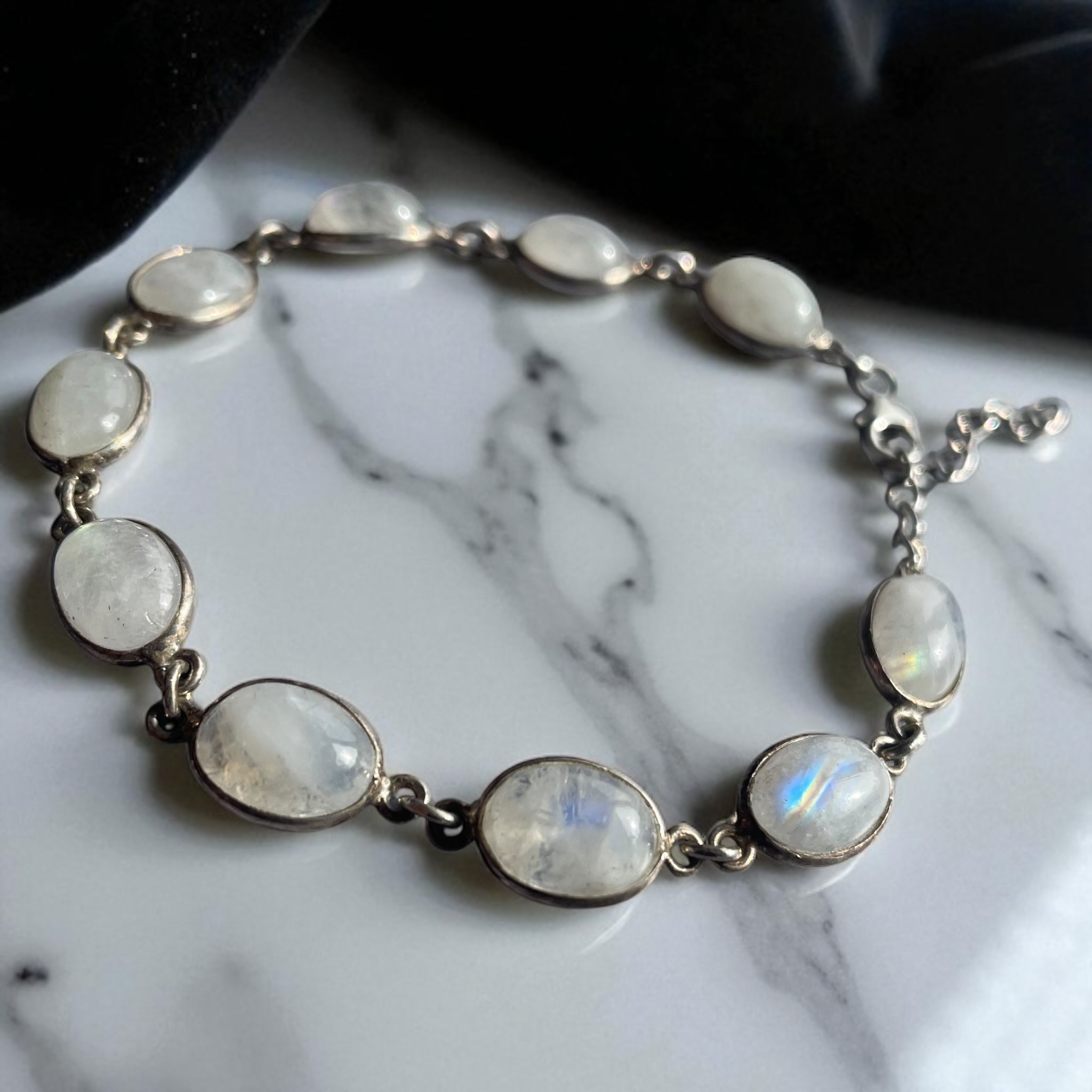 Pulsera Piedra luna arcoíris de la India Plata 925