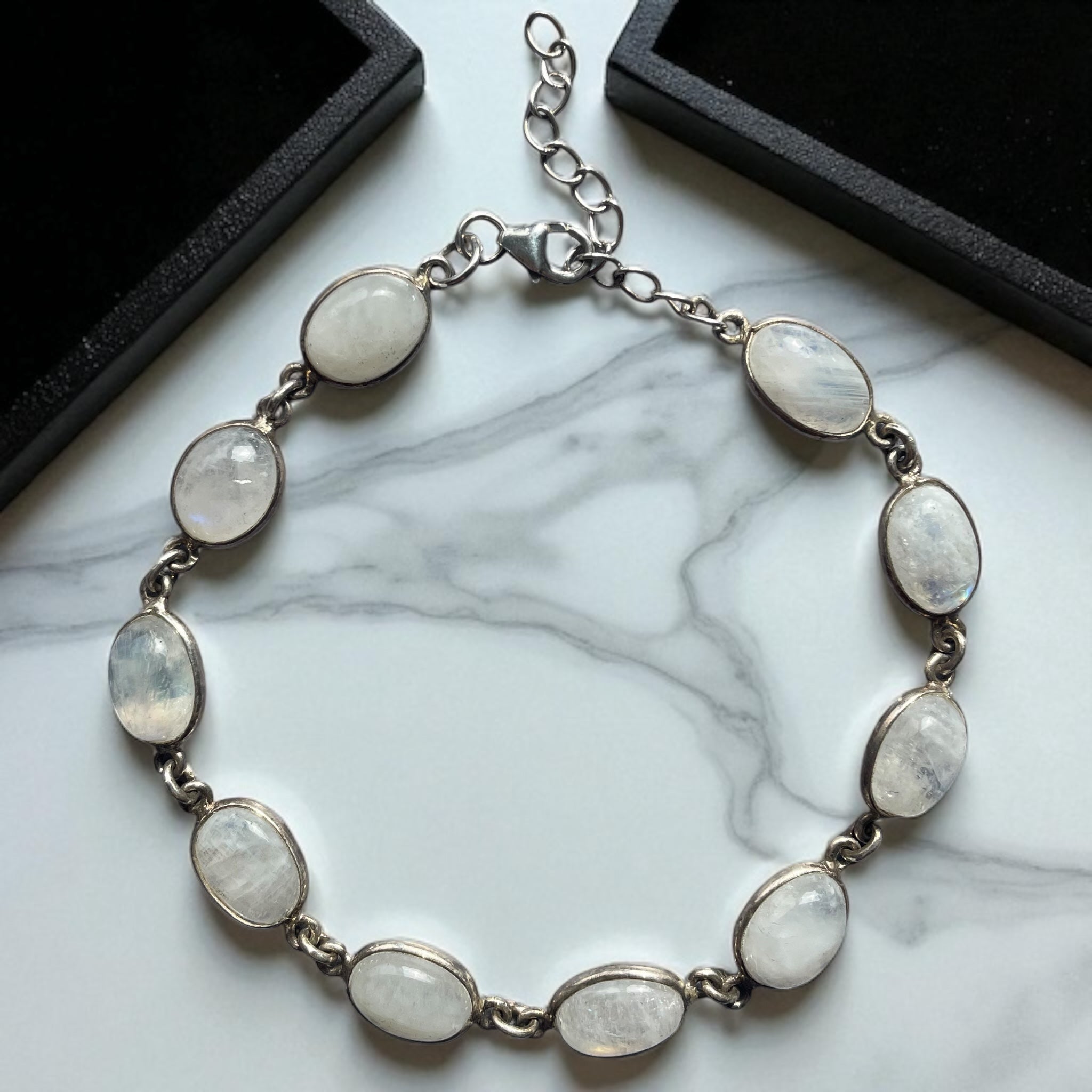 Pulsera Piedra luna arcoíris de la India Plata 925