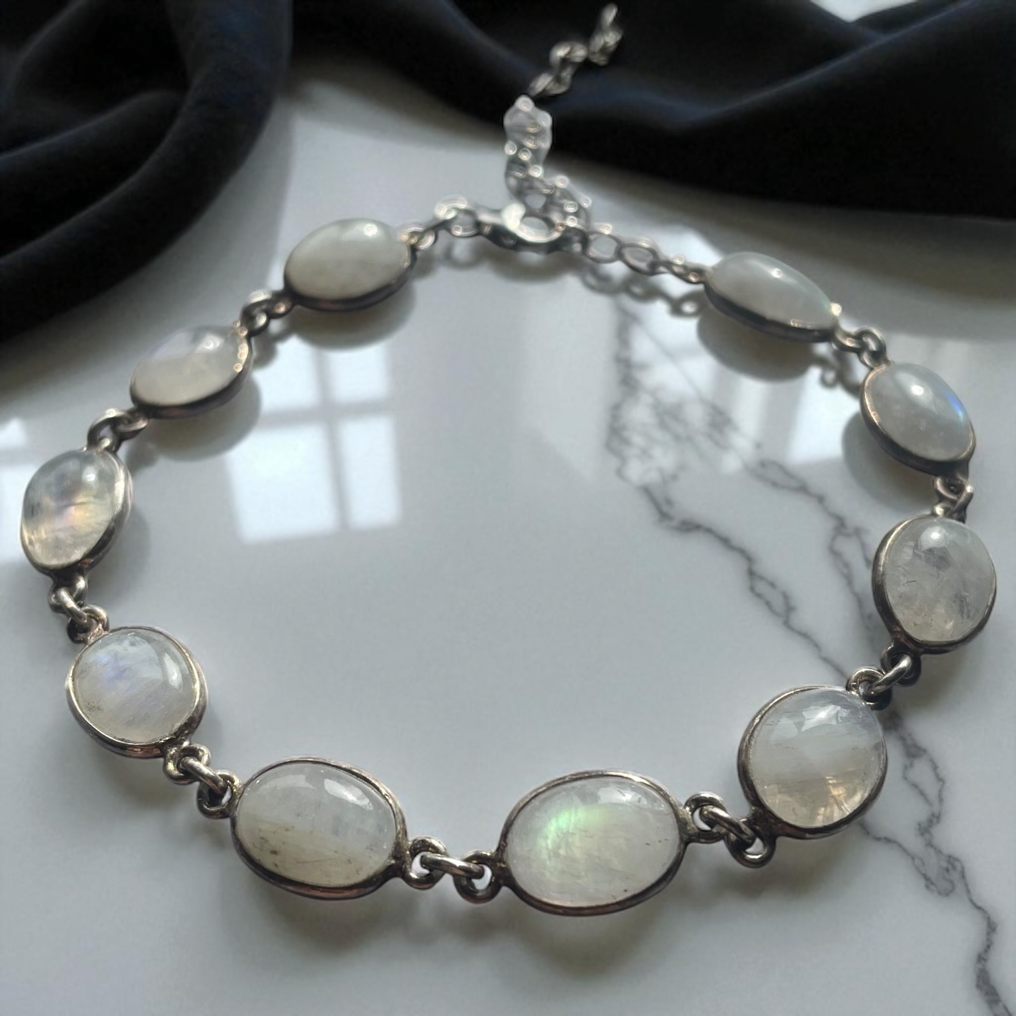 Pulsera Piedra luna arcoíris de la India Plata 925