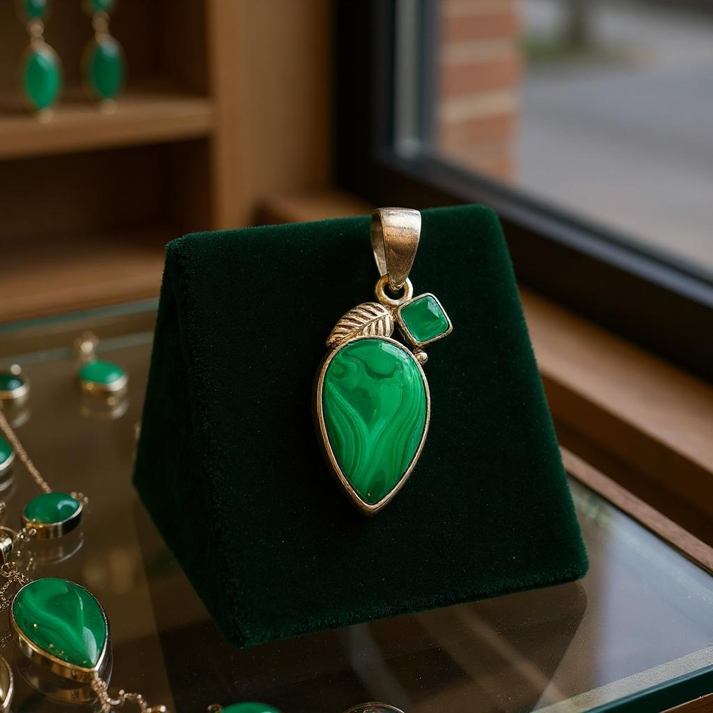 Colgante Malaquita Del Congo Y Onix Verde En Plata