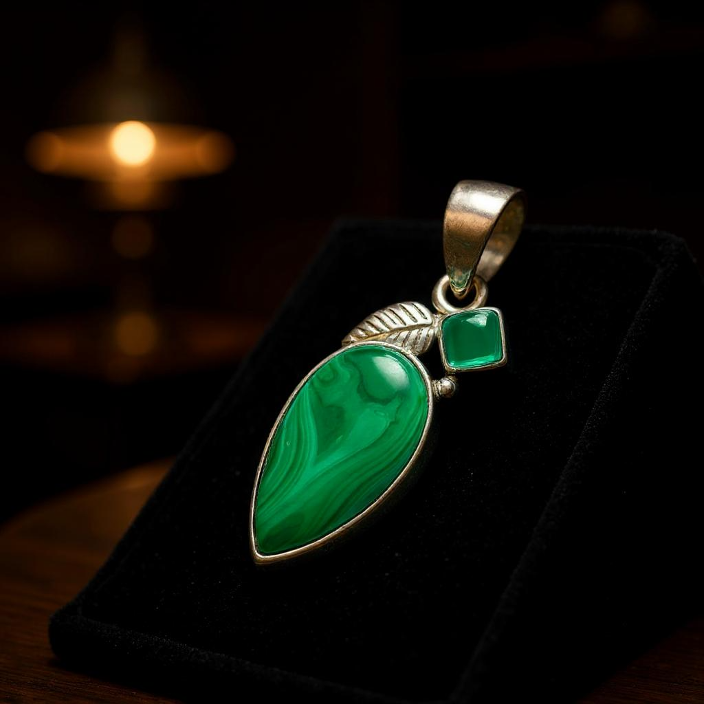 Colgante Malaquita Del Congo Y Onix Verde En Plata