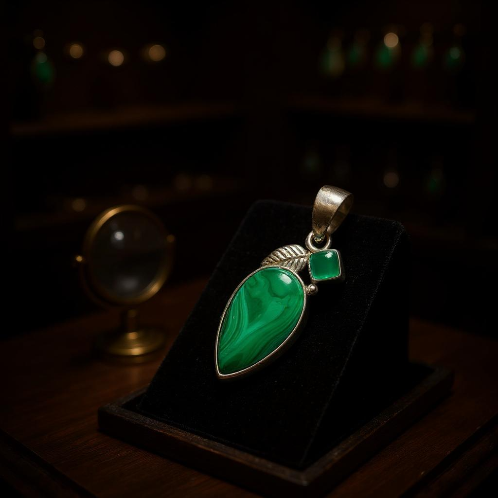 Colgante Malaquita Del Congo Y Onix Verde En Plata
